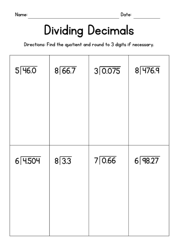 Dividing Decimals by Single Digit Numbers