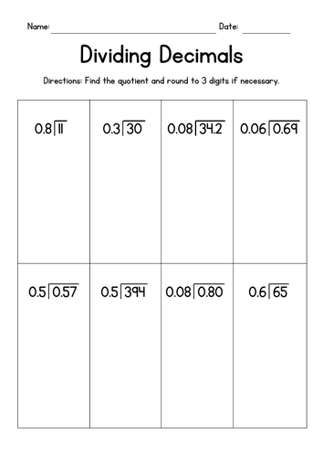 Decimals - Long Division Worksheets