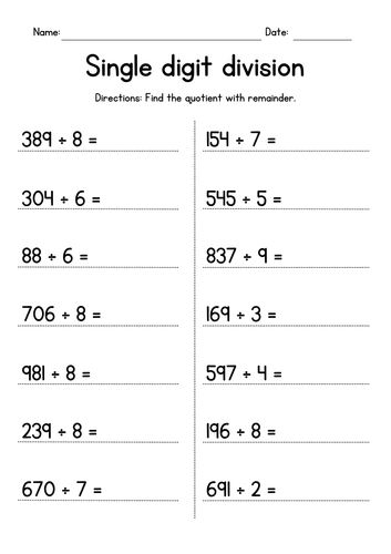 Single-Digit Division (with remainder)