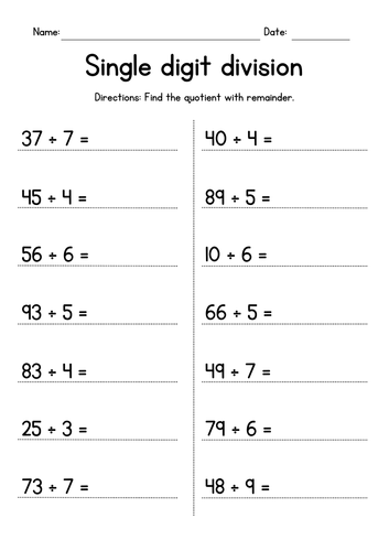 Single-Digit Division (with remainder)