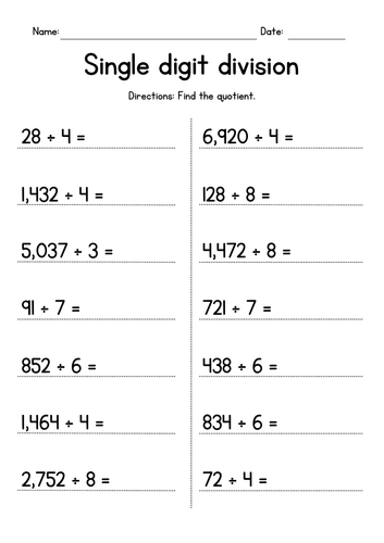 Single-Digit Division (no remainders)