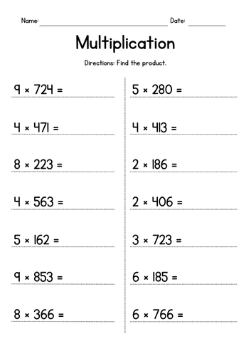 Multiplying 1-Digit by 3-Digit Numbers