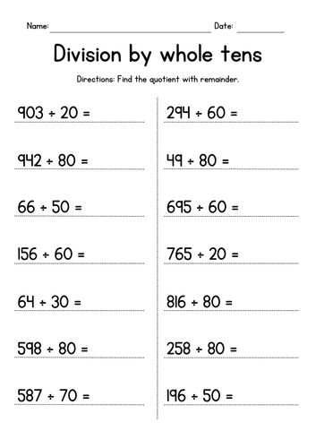 Division by Whole Tens (with remainder)