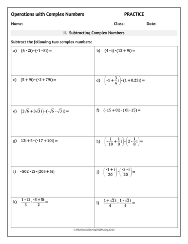 Operations with Complex Numbers - Practice with Homework | Teaching ...