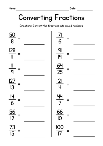 Converting Fractions to Mixed Numbers