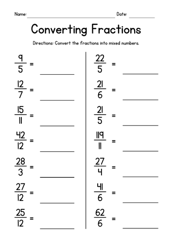 Converting Improper Fractions to Mixed Numbers