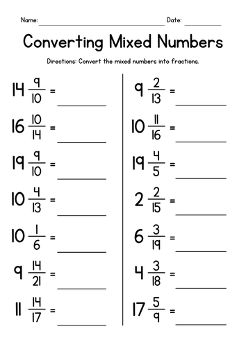 Converting Mixed Numbers to Fractions