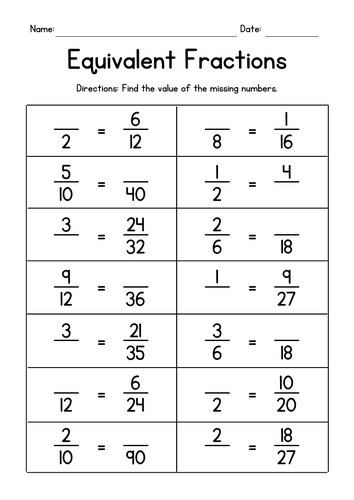 Writing Equivalent Fractions Worksheets | Teaching Resources