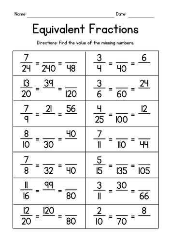 Writing Equivalent Fractions Worksheets