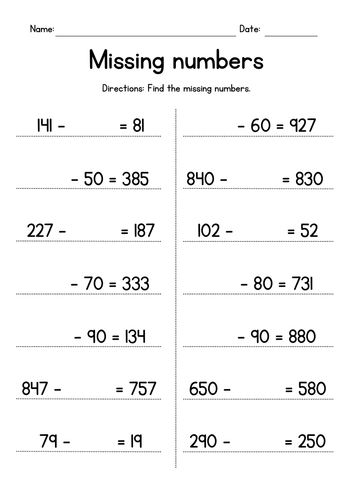 Subtracting from Large Numbers - Subtraction in Columns Worksheets ...