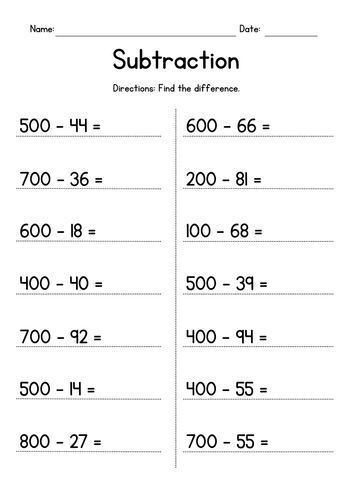 Subtracting 2-Digit Numbers from Whole Hundreds