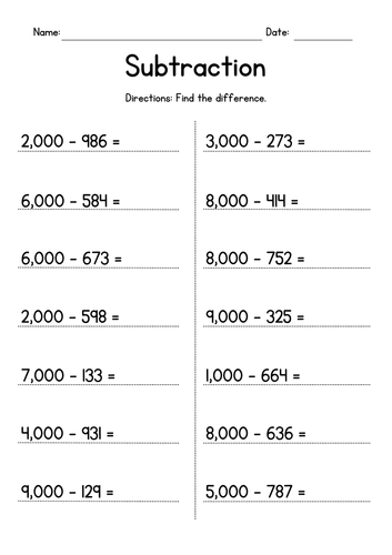 Subtracting 3-Digit Numbers from Whole Thousand