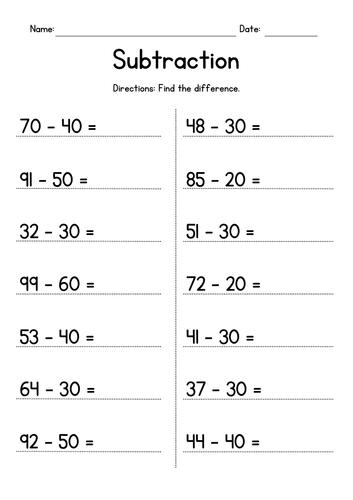 Subtracting Whole Tens from 2-Digit Numbers