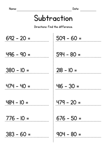 Subtracting Whole Tens from 3-Digit Numbers