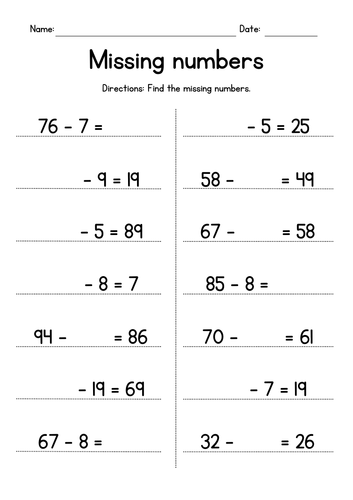 Subtracting 1-Digit Numbers from 2-Digit Numbers