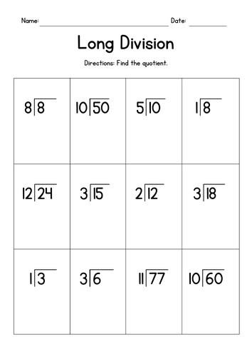 Long Division Worksheets - Basic Division Facts