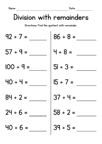 Division with Remainders (within 100)