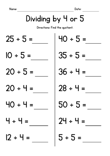Division Facts - Dividing by 4 or 5