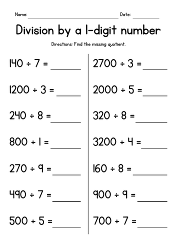Dividing 3-Digit or 4-Digit Numbers by Single-Digit Numbers