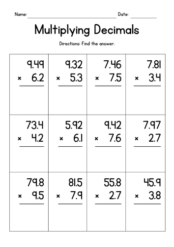 Multiplying Decimals in Columns