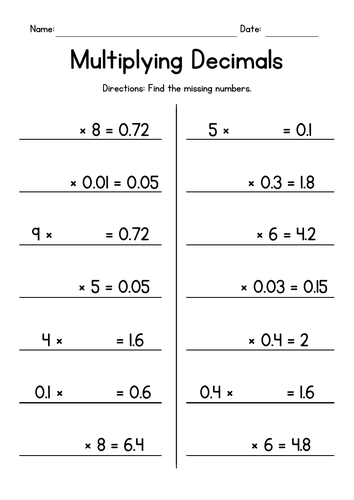 Multiplying Decimals by Whole Numbers