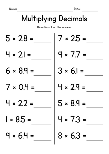 Multiplying Decimals By Whole Numbers Teaching Resources 8567