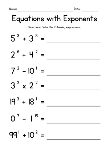 Equations with Exponents Worksheets