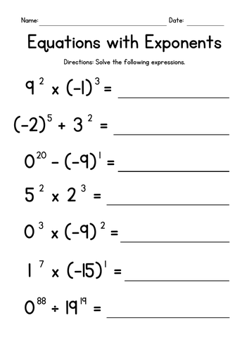 Equations with Exponents Worksheets