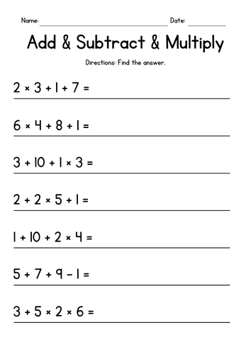 Order of Operations Worksheets