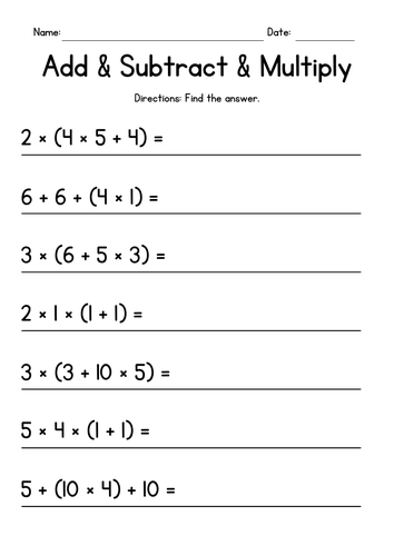 Order of Operations Worksheets