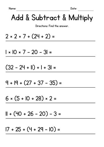 Order of Operations Worksheets