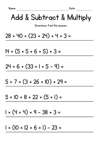 Order of Operations Worksheets