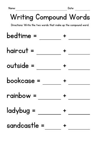 Writing Compound Words Worksheets