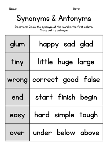 Identifying Synonyms & Antonyms Worksheets