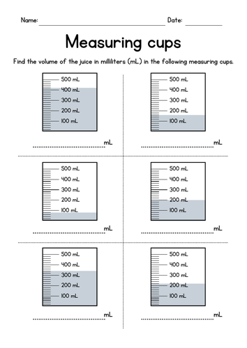 Reading a Measuring Cup - Metric Units (milliliters) | Teaching Resources