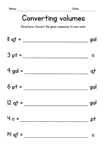 Converting Volumes - Cups, Pints, Quarts & Gallons