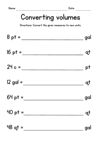 Converting Volumes (cups, pints, quarts & gallons)