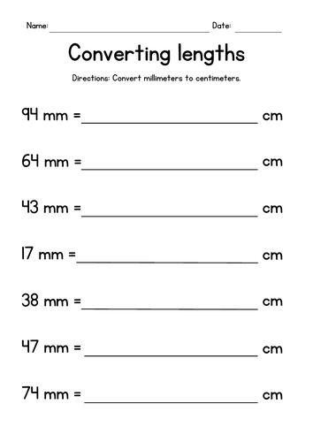 Converting Lengths with Decimals (centimeters & millimeters)