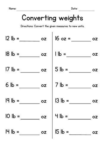 Converting Weights (ounces and pounds)