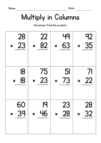 Multiplying in Columns (2-Digit by 2-Digit)