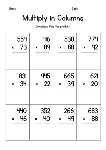 Multiplying in Columns (3-Digit by 2-Digit)