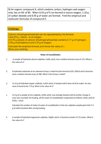 Combustion and hydrated salts A LEVEL