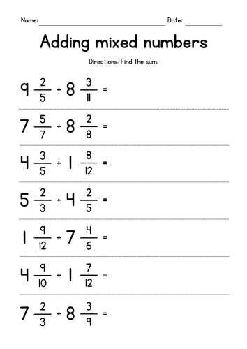 Adding Mixed Numbers (unlike denominators)