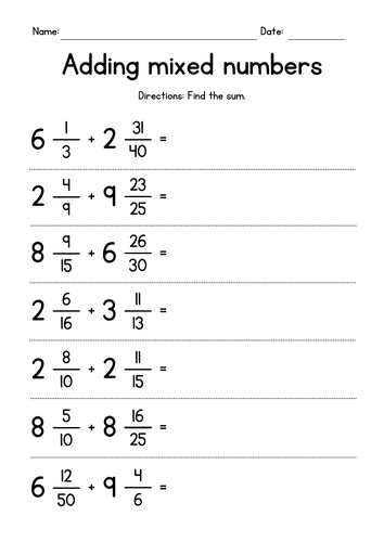 adding mixed numbers problem solving worksheet