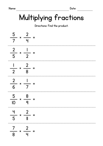 Multiplying Proper Fractions Worksheets