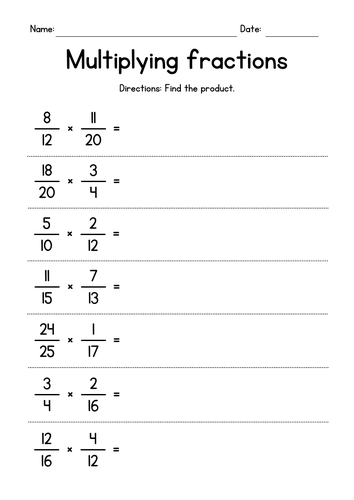 Multiplying Fractions Worksheets