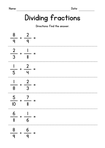 Dividing Fractions Worksheets