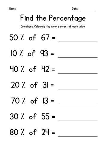 Percents of Numbers Worksheets