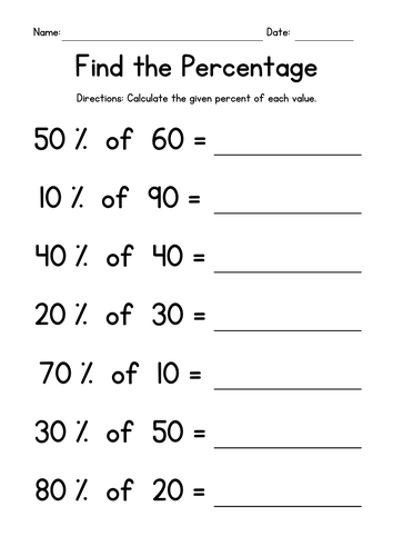 Find the Percentage Worksheets | Teaching Resources