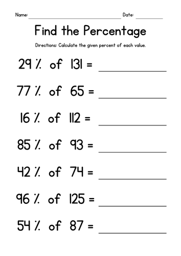 Find the Percentage Worksheets